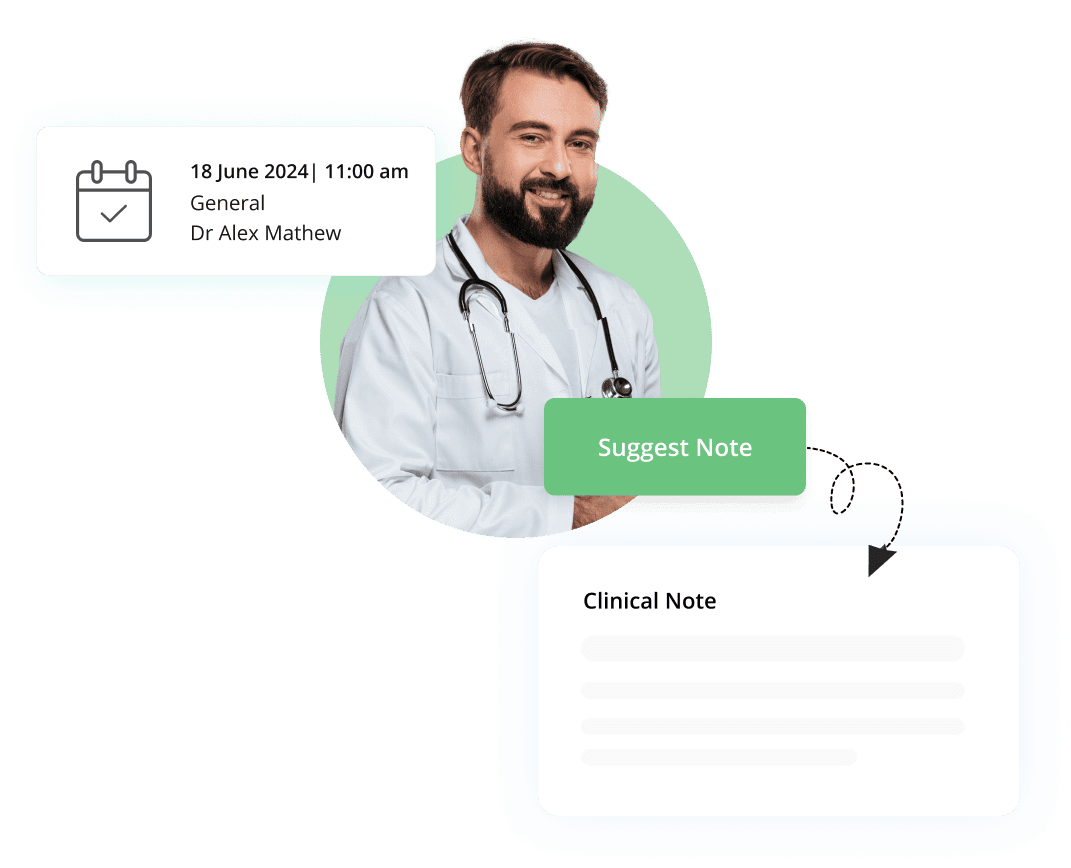 A man creating a clinical note for a Clinic Management System.png