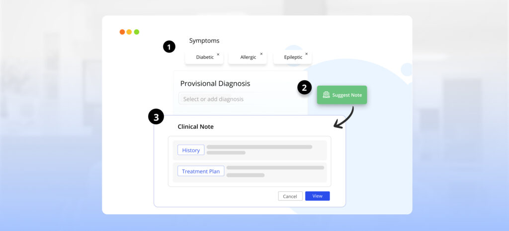 Clinical note management of practice management software